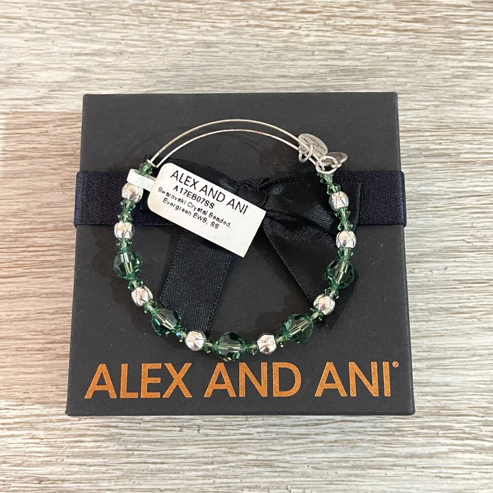New Alex And Ani Bracelet Evergreen Swarovski Crystals Silver NWT